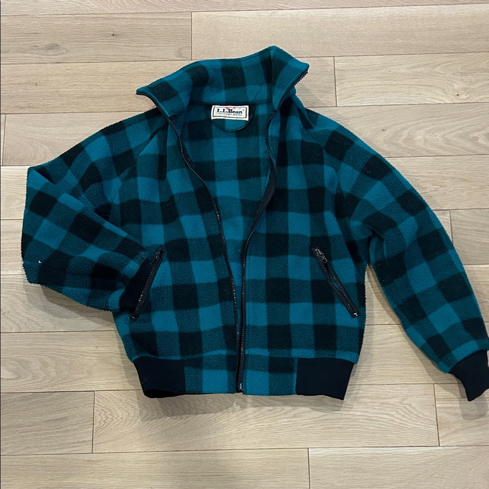 L.L. Bean Teal and Black Plaid Bomber Jacket
